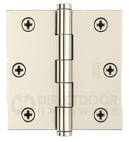 Emtek 3.5 Inch Heavy Duty Door Hinges With Square Corners in Polished Nickel