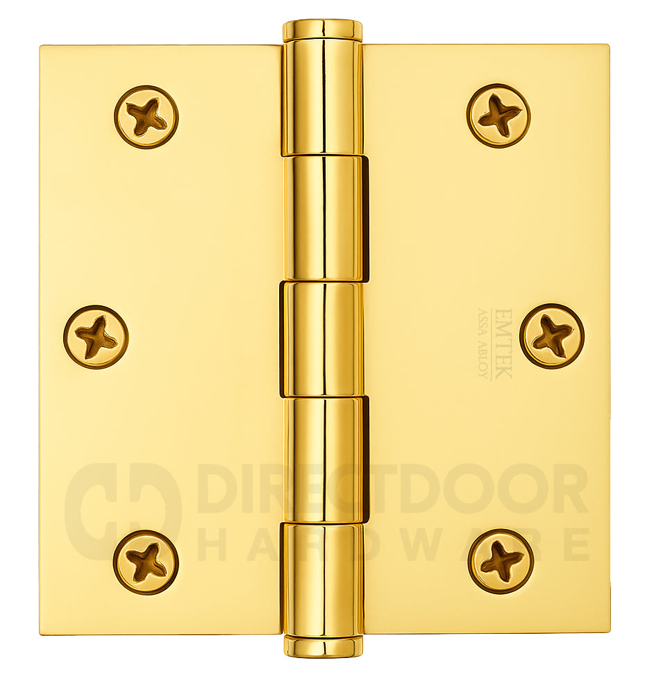 Emtek 3.5 Inch Heavy Duty Door Hinges With Square Corners Polished Brass