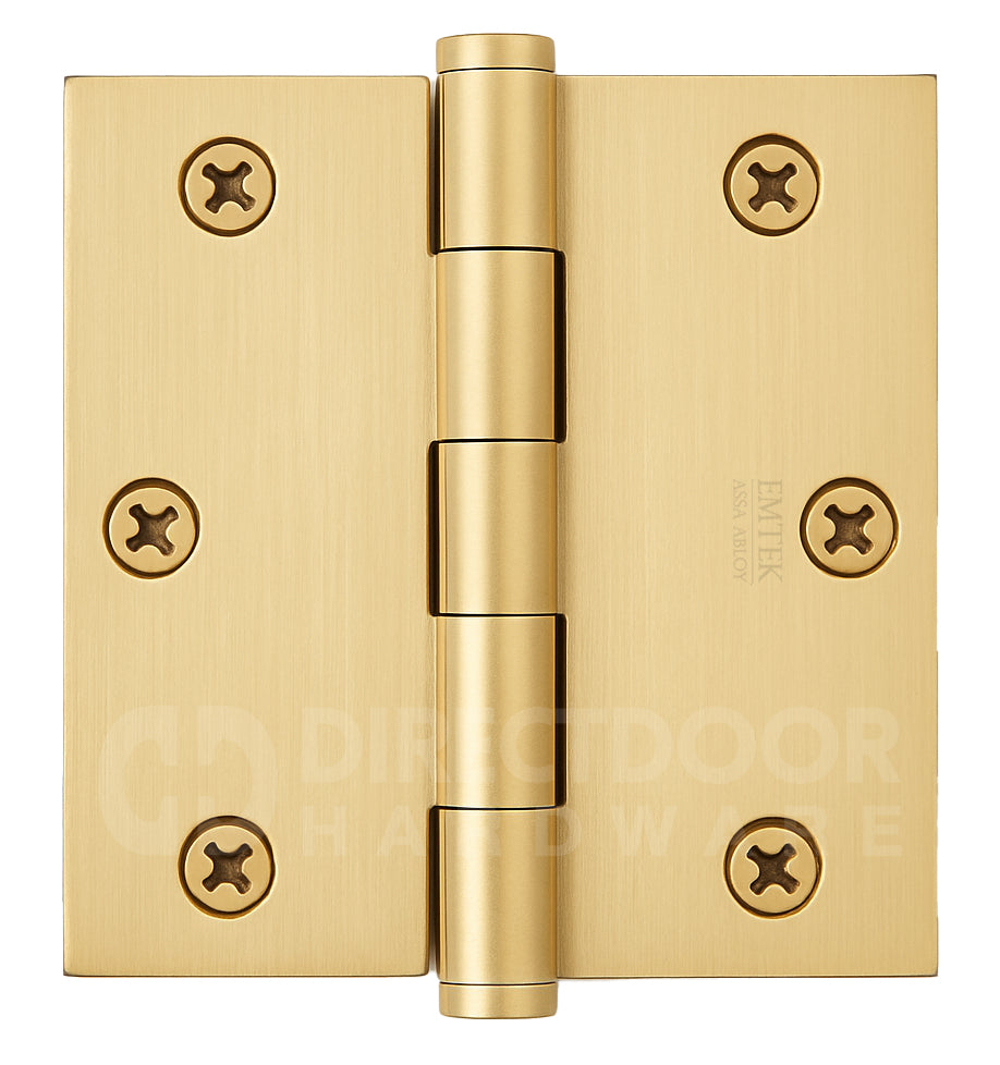 Emtek 3.5 Inch Heavy Duty Door Hinges With Square Corners in Satin Brass