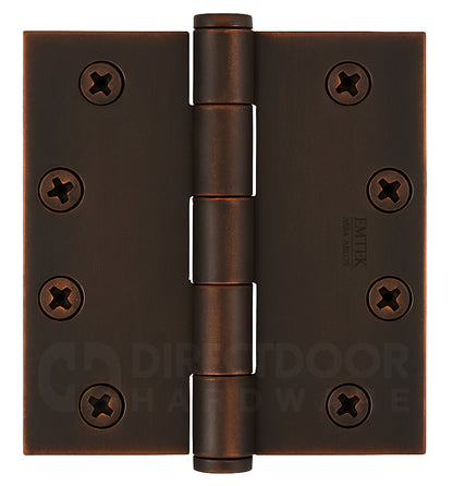 Emtek 4 Inch Heavy Duty Door Hinges With Square Corners in Oil Rubbed Bronze