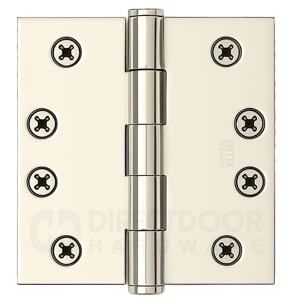 Emtek 4 Inch Heavy Duty Door Hinges With Square Corners in Polished Nickel
