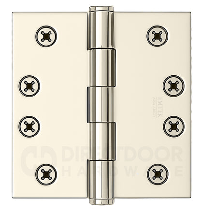 Emtek 4 Inch Heavy Duty Door Hinges With Square Corners in Polished Nickel