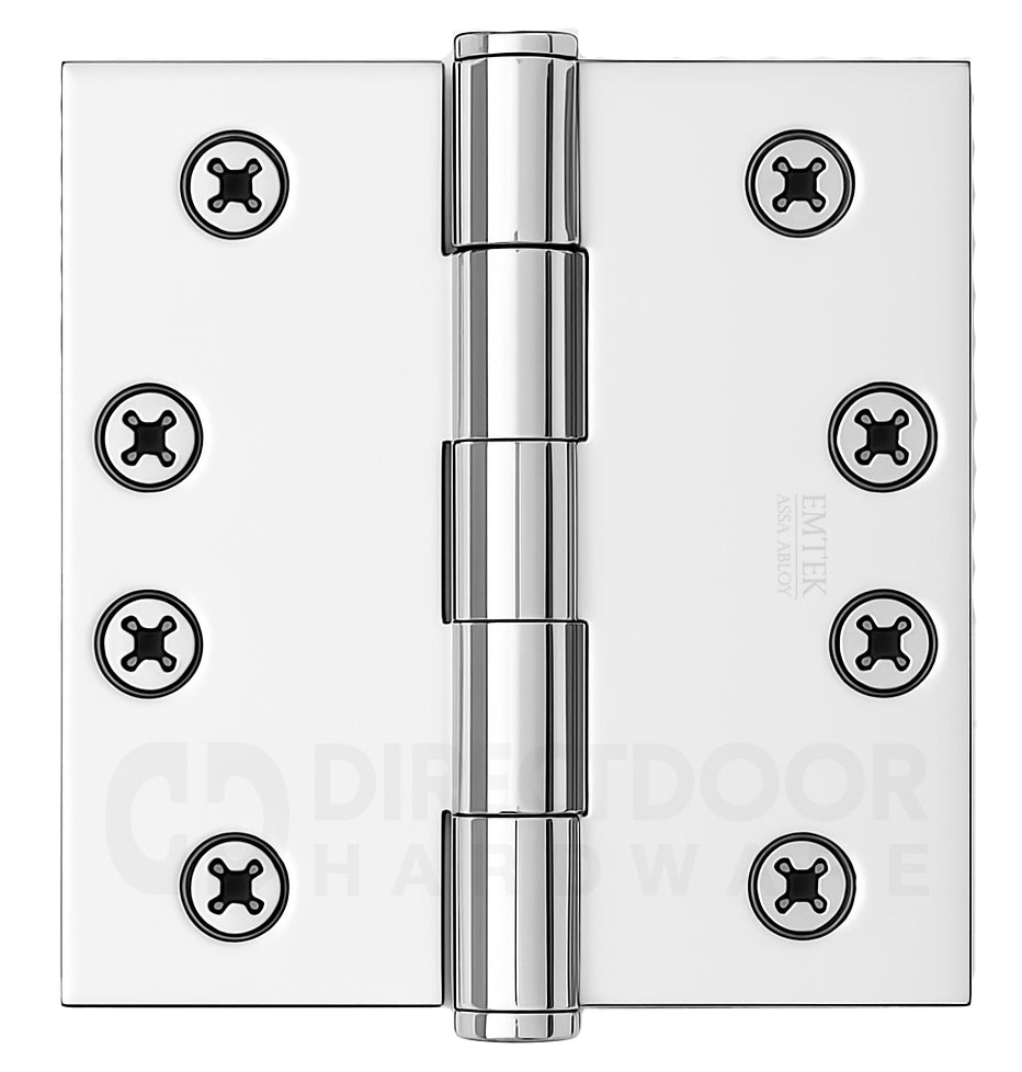 Emtek 4 Inch Heavy Duty Door Hinges With Square Corners in Polished Chrome