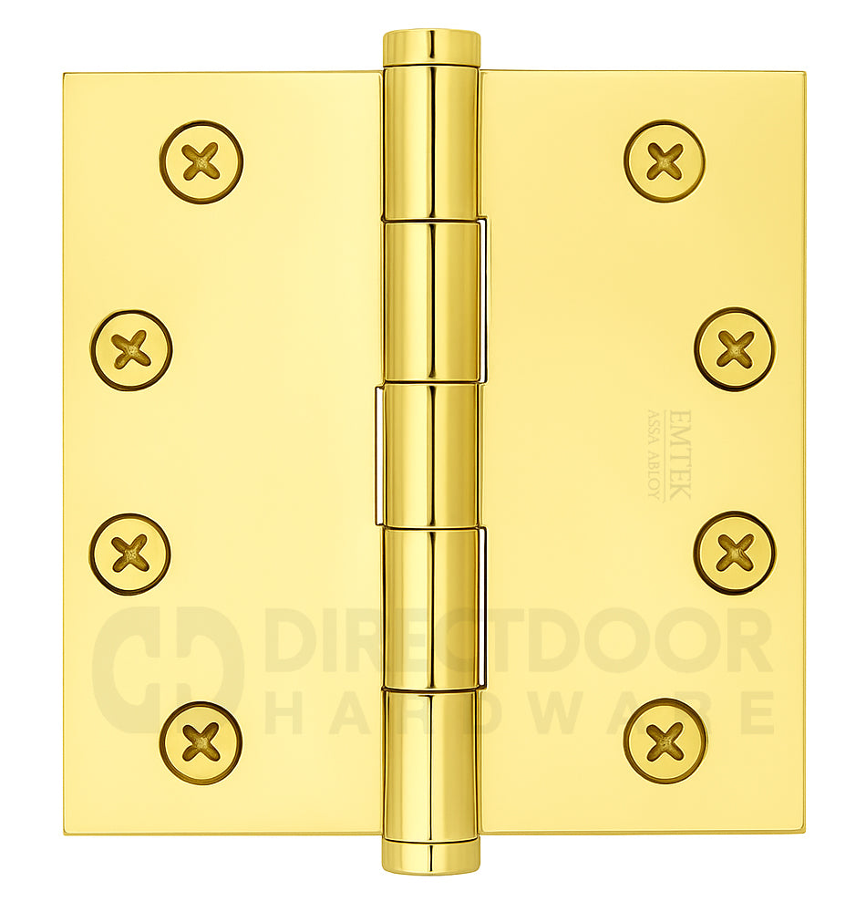 Emtek 4 Inch Heavy Duty Door Hinges With Square Corners in Polished Brass