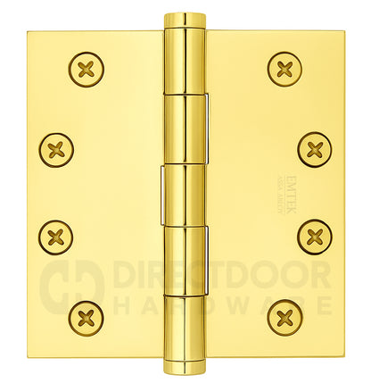 Emtek 4 Inch Heavy Duty Door Hinges With Square Corners in Polished Brass