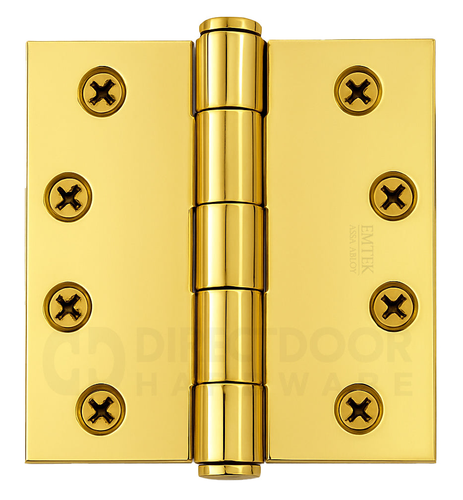 Emtek 4.5 Inch Heavy Duty Door Hinges With Square Corners in Polished Brass