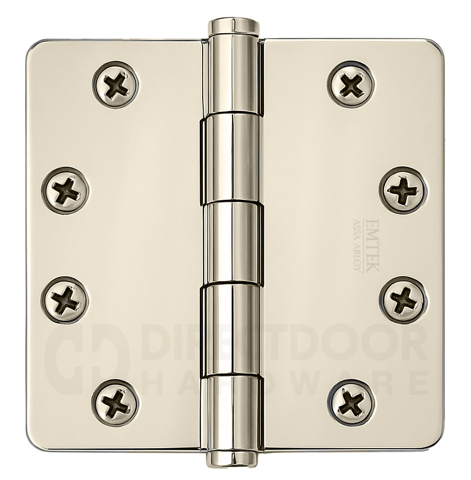 Emtek 4.5 Inch Heavy Duty Door Hinges With 1/4 Inch Round Corners in Polished Nickel