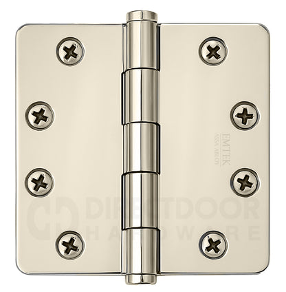 Emtek 4.5 Inch Heavy Duty Door Hinges With 1/4 Inch Round Corners in Polished Nickel