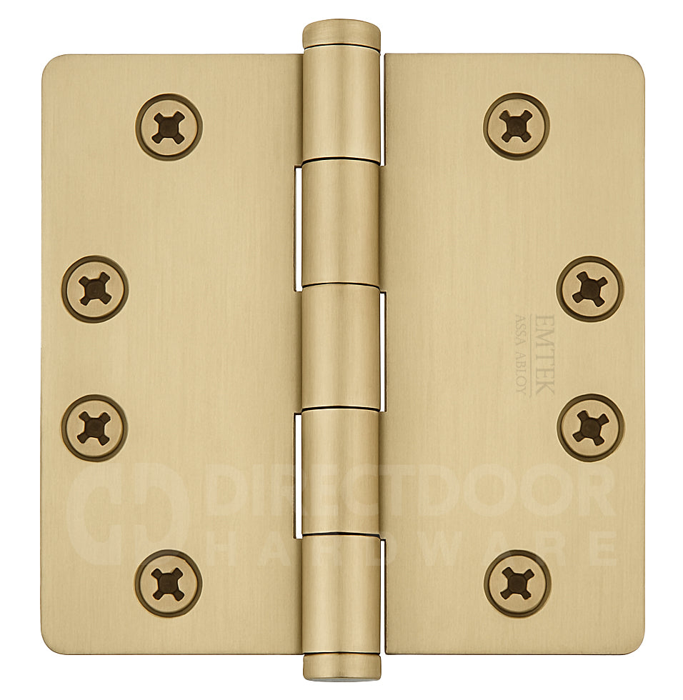 Emtek 4.5 Inch Heavy Duty Door Hinges With 1/4 Inch Round Corners in Satin Brass