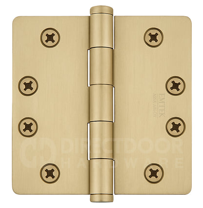 Emtek 4.5 Inch Heavy Duty Door Hinges With 1/4 Inch Round Corners in Satin Brass