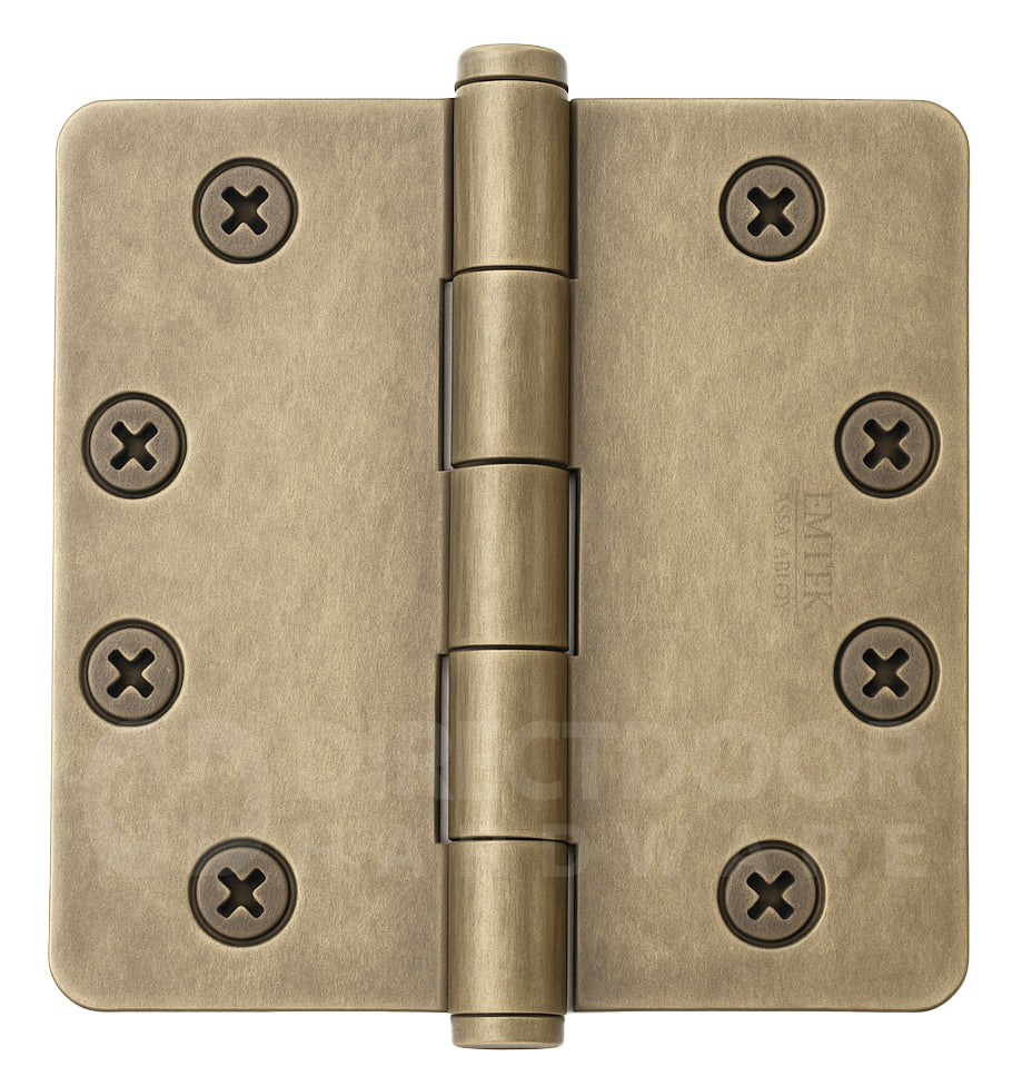 Emtek 4.5 Inch Heavy Duty Door Hinges With 1/4 Inch Round Corners in French Antique