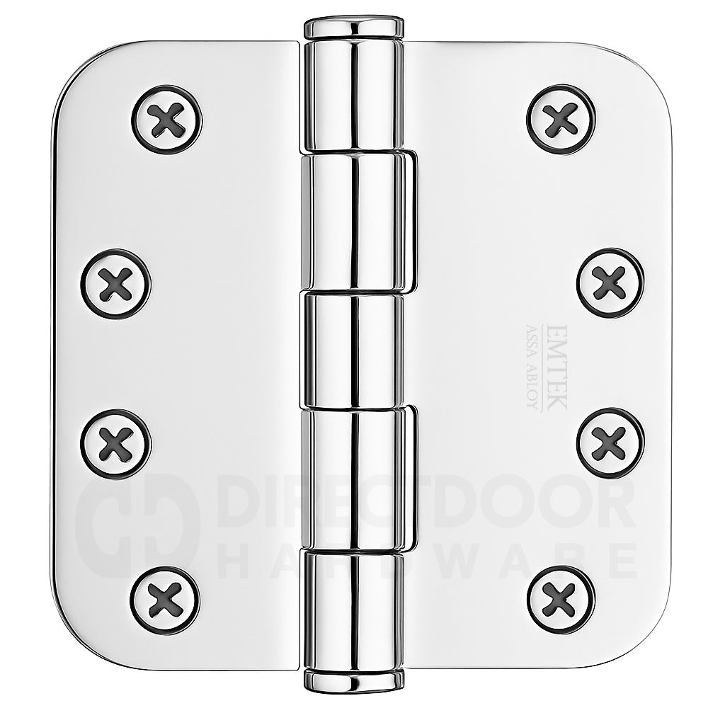 Emtek 4 Inch Heavy Duty Door Hinges With 5/8 Inch Round Corners Polished Chrome