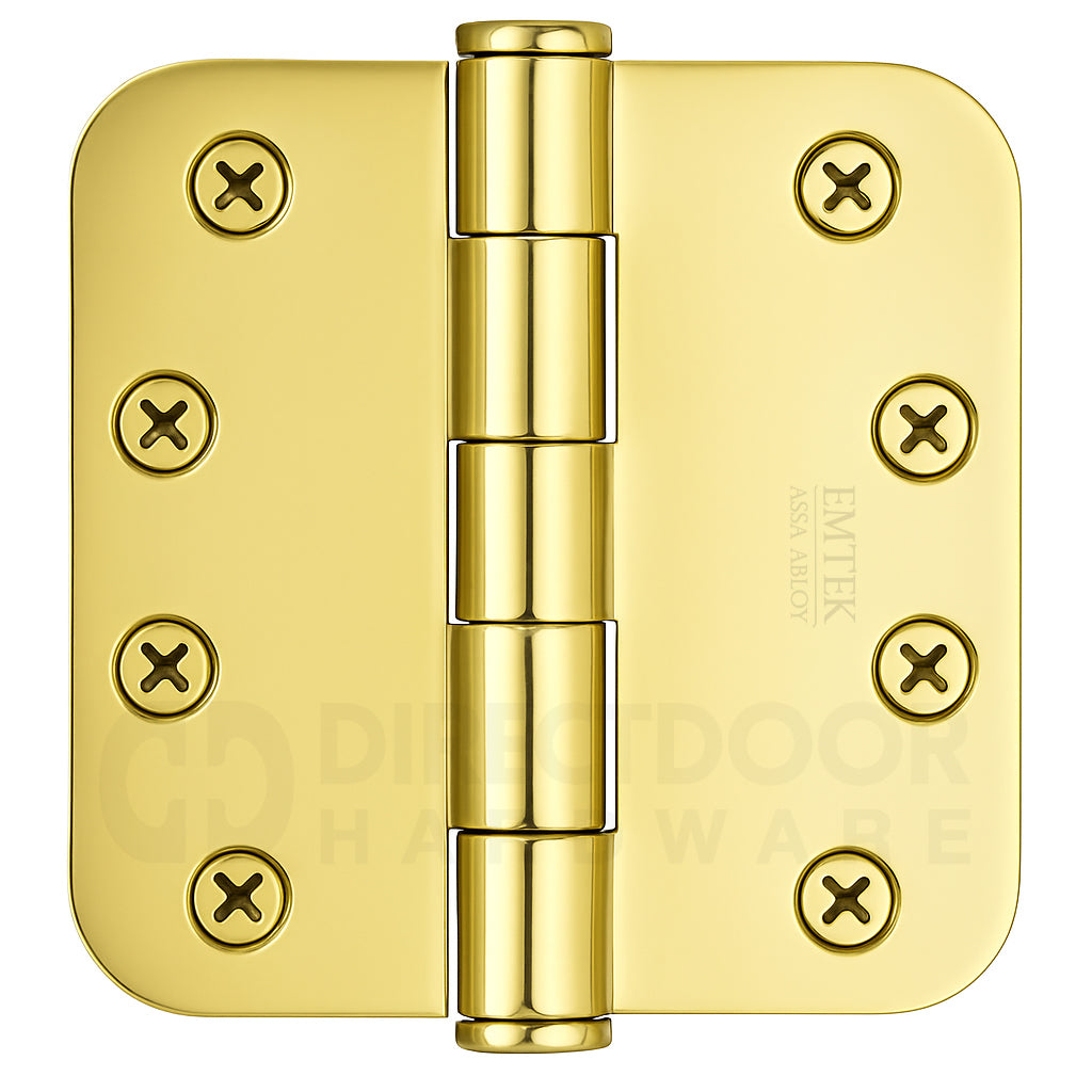 Emtek 4 Inch Heavy Duty Door Hinges With 5/8 Inch Round Corners Polished Brass
