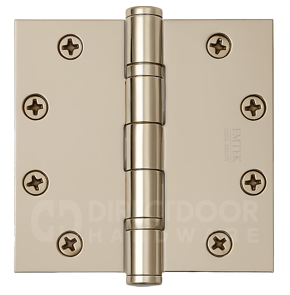 Emtek 4.5 Inch Ball Bearing Door Hinges With Square Corners in Polished Nickel