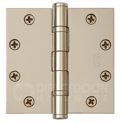 Emtek 4.5 Inch Ball Bearing Door Hinges With Square Corners in Polished Nickel