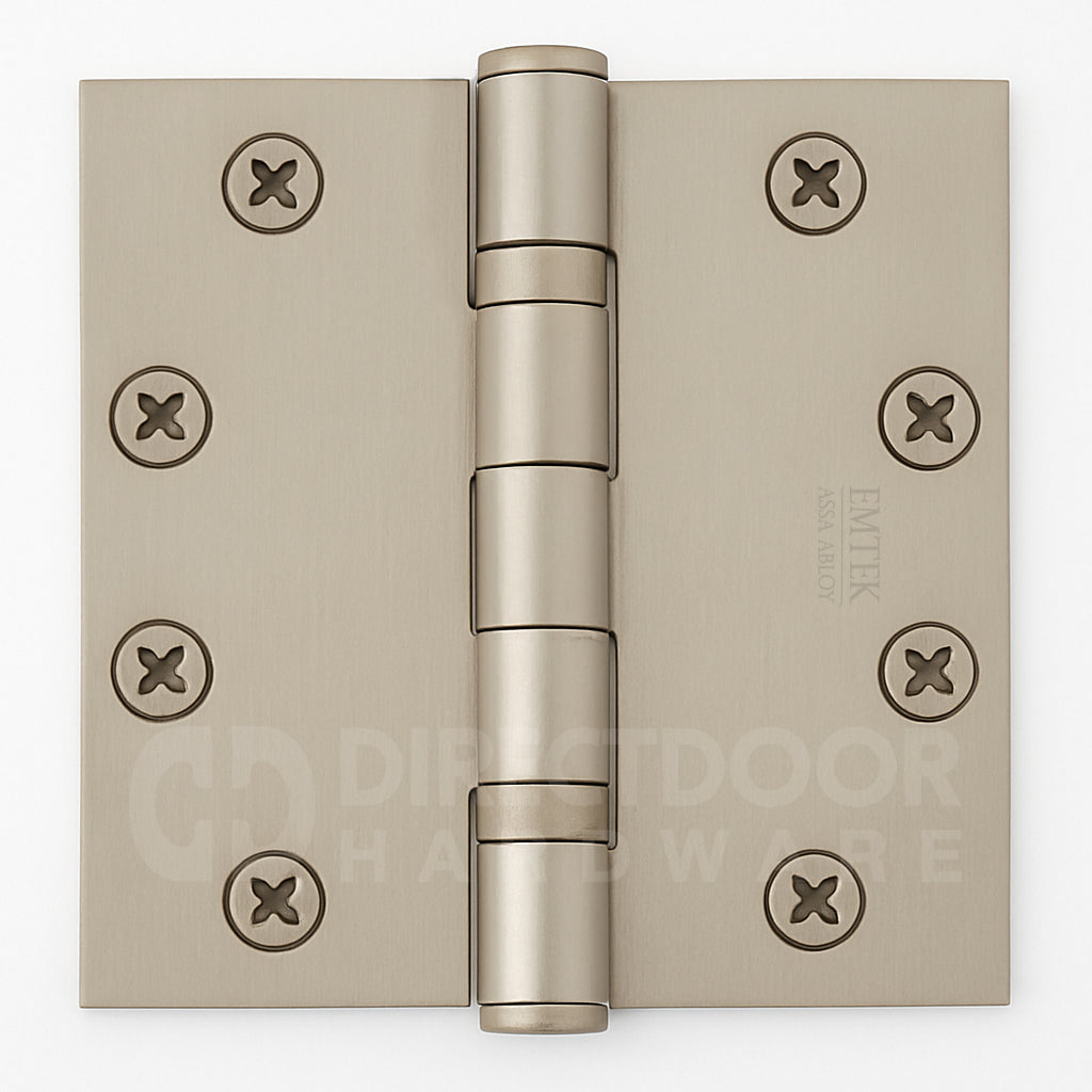 Emtek 4.5 Inch Ball Bearing Door Hinges With Square Corners in Satin Nickel