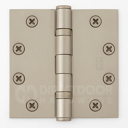 Emtek 4.5 Inch Ball Bearing Door Hinges With Square Corners in Satin Nickel