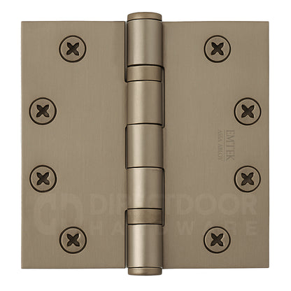 Emtek 4.5 Inch Ball Bearing Door Hinges With Square Corners in Pewter