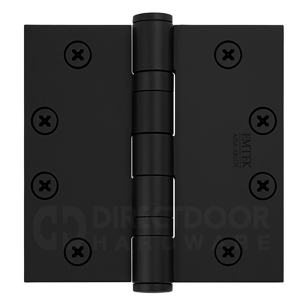 Emtek 4.5 Inch Ball Bearing Door Hinges With Square Corners in Flat Black