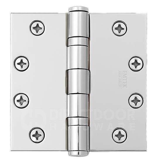 Emtek 4.5 Inch Ball Bearing Door Hinges With Square Corners in Polished Chrome