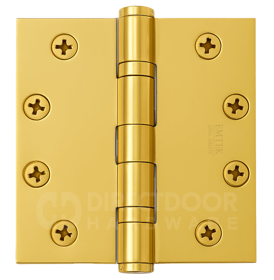 Emtek 4.5 Inch Ball Bearing Door Hinges With Square Corners in Polished Brass