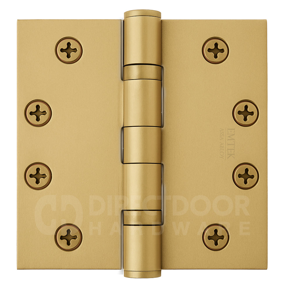 Emtek 4.5 Inch Ball Bearing Door Hinges With Square Corners in Satin Brass
