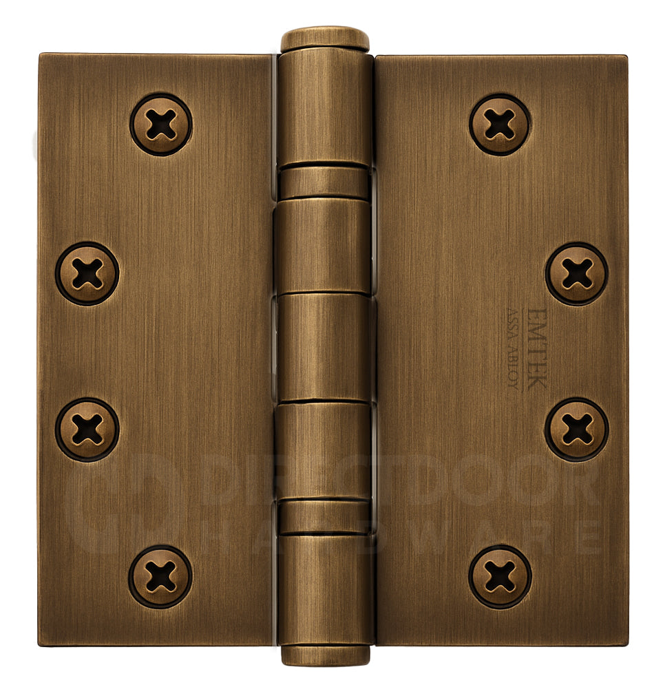 Emtek 4.5 Inch Ball Bearing Door Hinges With Square Corners in French Antique