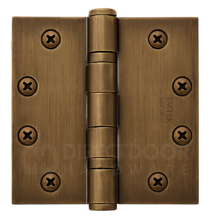 Emtek 4.5 Inch Ball Bearing Door Hinges With Square Corners in French Antique