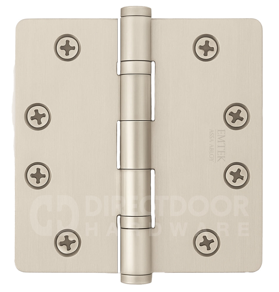 Emtek 4.5 Inch Ball Bearing Door Hinges With 1/4 Inch Round Corner in Satin Nickel