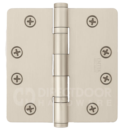 Emtek 4.5 Inch Ball Bearing Door Hinges With 1/4 Inch Round Corner in Satin Nickel