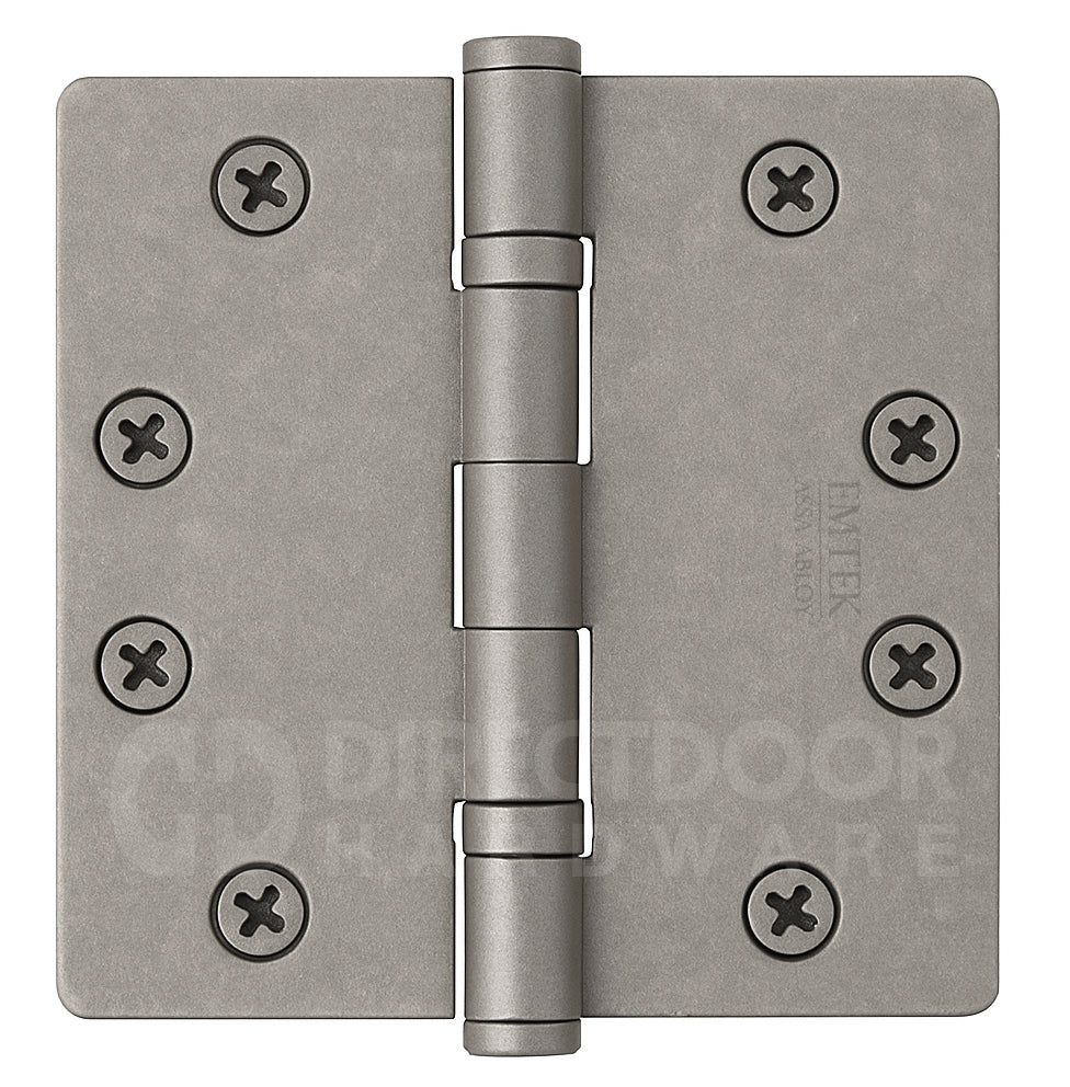 Emtek 4.5 Inch Ball Bearing Door Hinges With 1/4 Inch Round Corner in Pewter