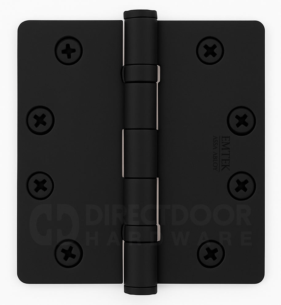 Emtek 4.5 Inch Ball Bearing Door Hinges With 1/4 Inch Round Corner in Flat Black
