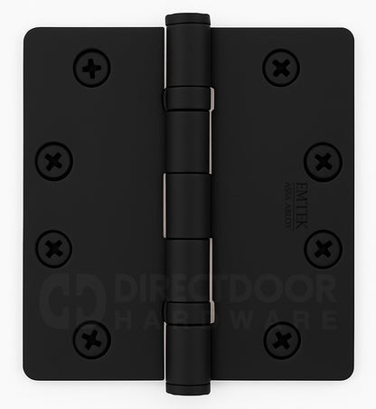Emtek 4.5 Inch Ball Bearing Door Hinges With 1/4 Inch Round Corner in Flat Black