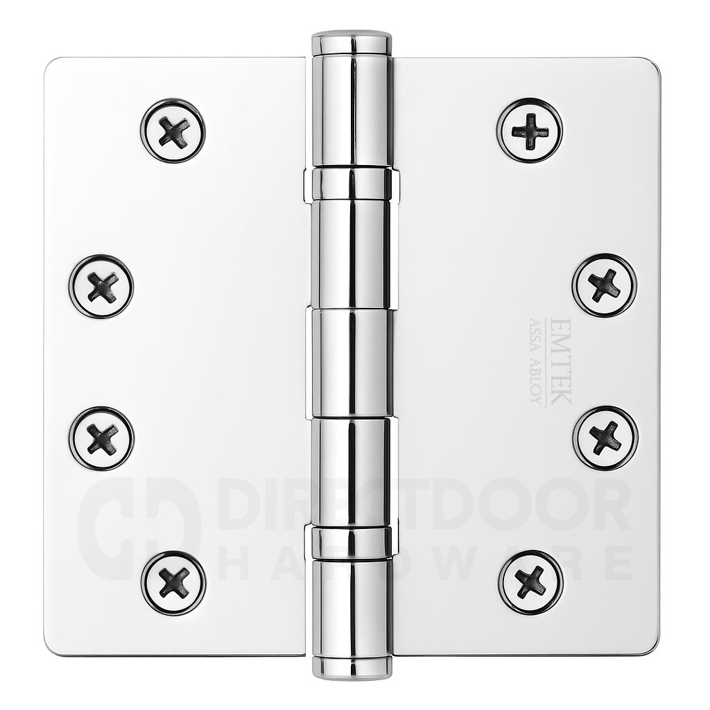 Emtek 4.5 Inch Ball Bearing Door Hinges With 1/4 Inch Round Corner in Polished Chrome