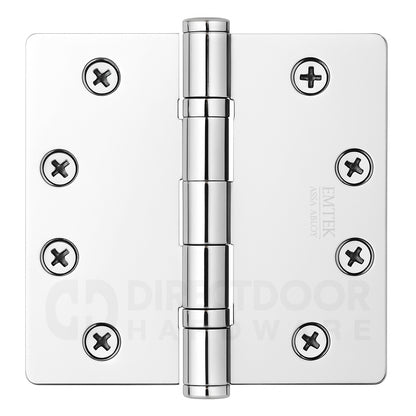 Emtek 4.5 Inch Ball Bearing Door Hinges With 1/4 Inch Round Corner in Polished Chrome