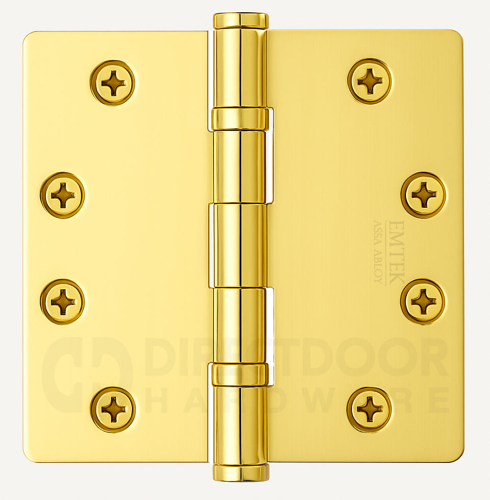 Emtek 4.5 Inch Ball Bearing Door Hinges With 1/4 Inch Round Corner in Polished Brass