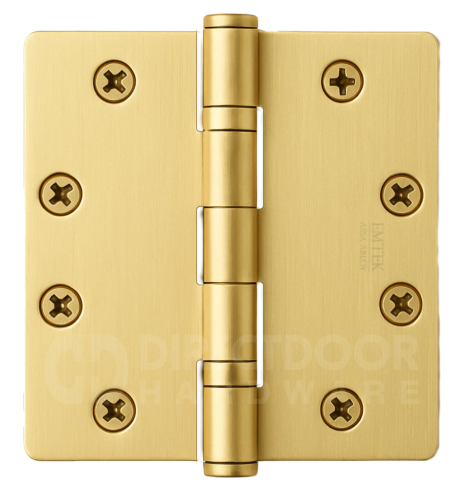 Emtek 4.5 Inch Ball Bearing Door Hinges With 1/4 Inch Round Corner in Satin Brass