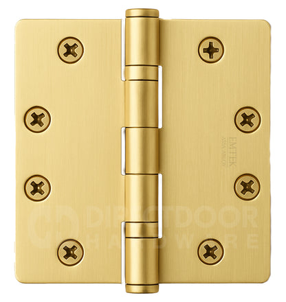 Emtek 4.5 Inch Ball Bearing Door Hinges With 1/4 Inch Round Corner in Satin Brass