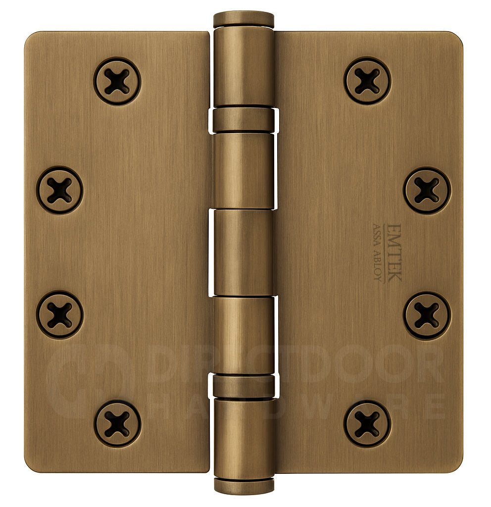 Emtek 4.5 Inch Ball Bearing Door Hinges With 1/4 Inch Round Corner in French Antique
