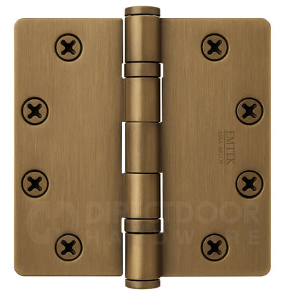 Emtek 4.5 Inch Ball Bearing Door Hinges With 1/4 Inch Round Corner in French Antique