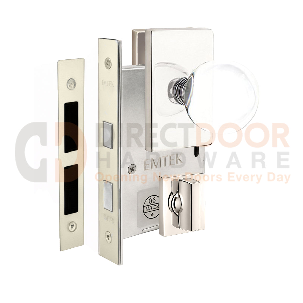 Emtek Bristol Interior Mortise Knob with Modern Rectangular Rosette
