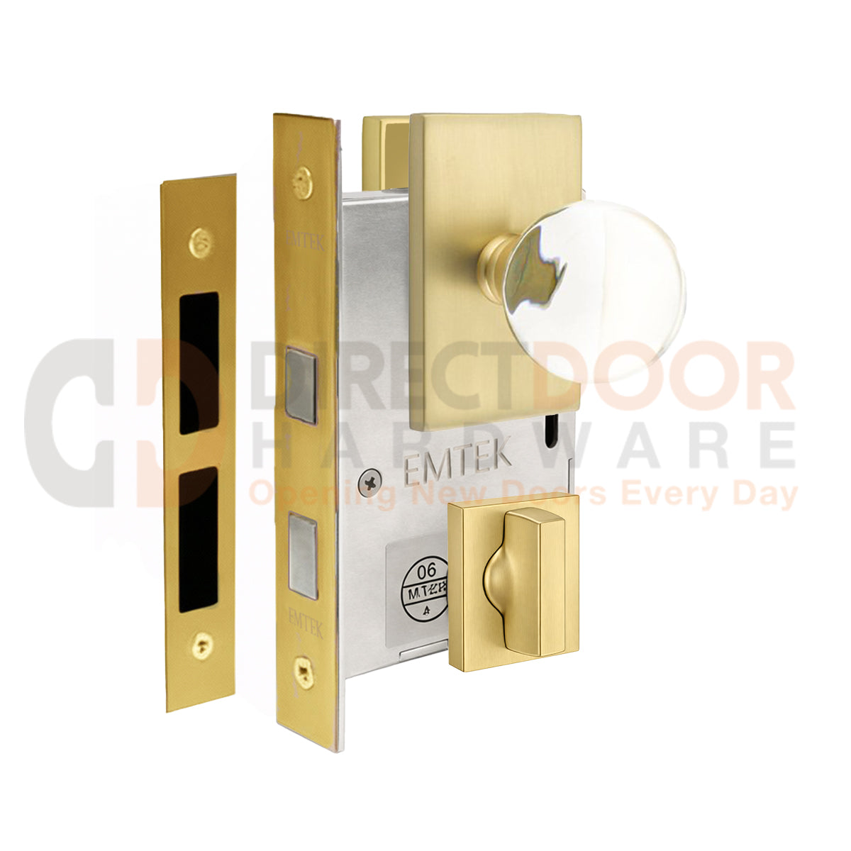 Emtek Bristol Interior Mortise Knob with Modern Rectangular Rosette