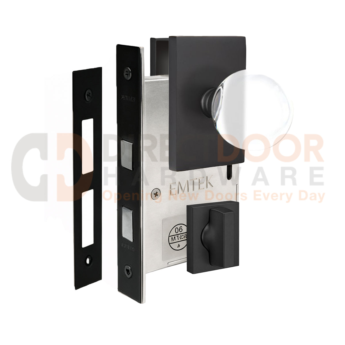 Emtek Bristol Interior Mortise Knob with Modern Rectangular Rosette