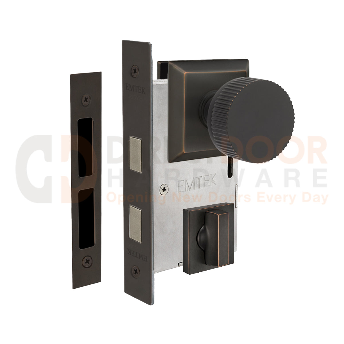Emtek Conical Straight Knurled Interior Mortise Knob with Quincy Rosette