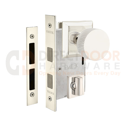 Emtek Conical Straight Knurled Interior Mortise Knob with Quincy Rosette