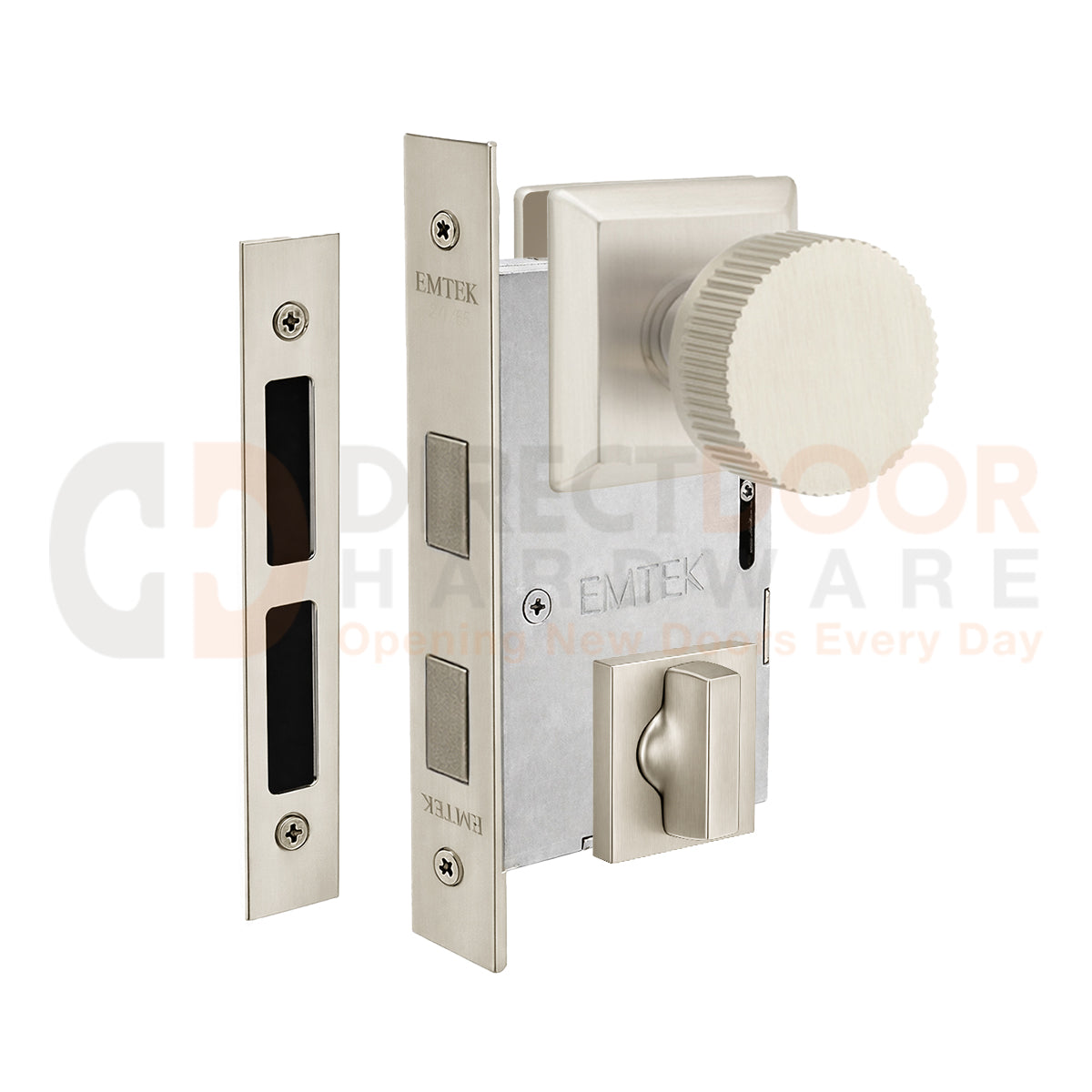 Emtek Conical Straight Knurled Interior Mortise Knob with Quincy Rosette