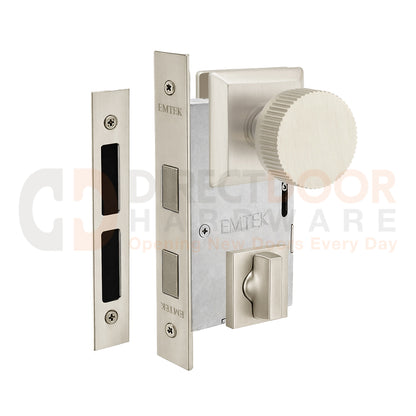 Emtek Conical Straight Knurled Interior Mortise Knob with Quincy Rosette