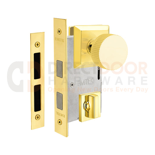 Emtek Conical Straight Knurled Interior Mortise Knob with Quincy Rosette