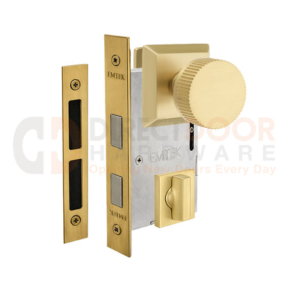 Emtek Conical Straight Knurled Interior Mortise Knob with Quincy Rosette
