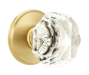 Emtek Diamond Crystal Knob with Waterford Rosette Satin Brass